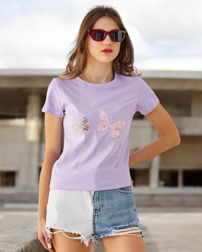 Royalfashion T-shirt en coton pour femmes Papillon