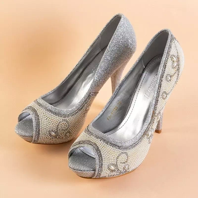 OUTLET Escarpins femme argent en brocart avec ornements Belis - Chaussures