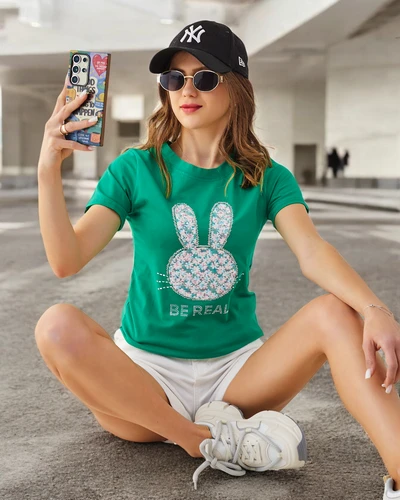 Royalfashion T-shirt en coton pour femmes Bunny Say Be Real