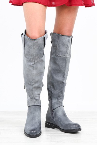 Szaro-niebieskie kozaki z eko skóry Agatha- Obuwie