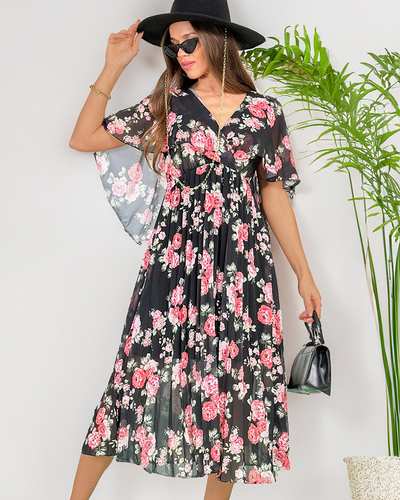 Royalfashion Robe midi florale plissée pour femme
