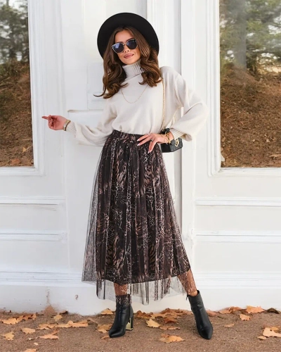 Jupe midi à motif pour femmes de Royalfashion avec tulle