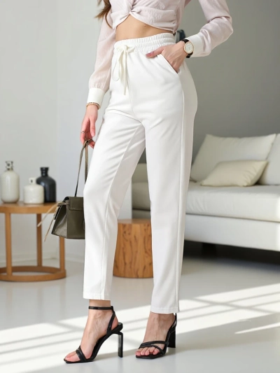 Royalfashion Pantalons simples pour femmes avec lien
