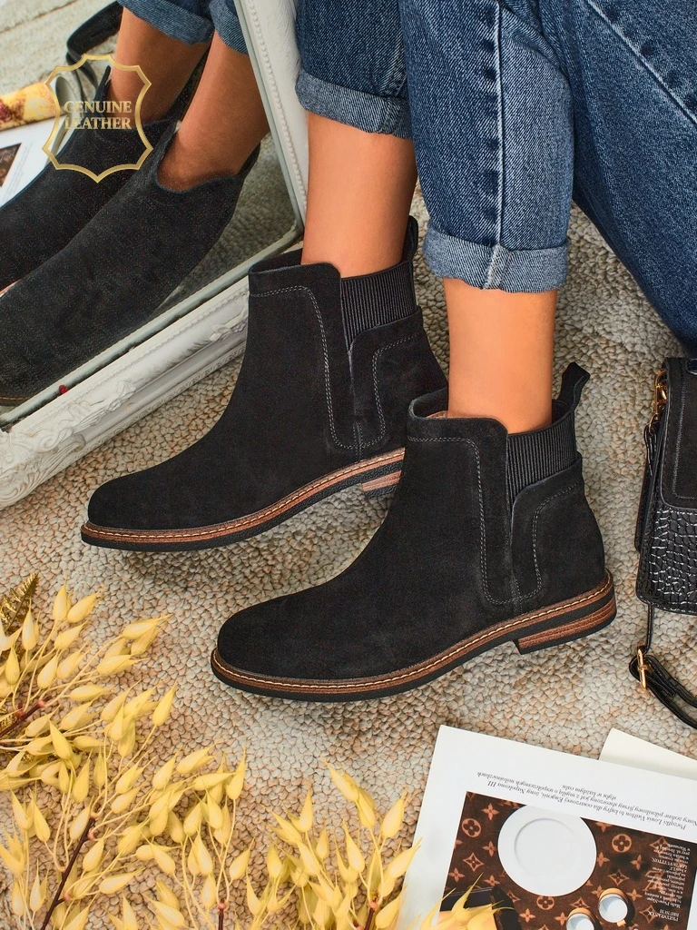 Bottines Noires Ariston en Cuir et Daim