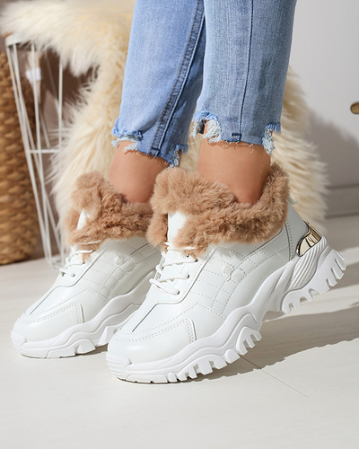 Chaussures de sport pour femmes blanches avec fourrure Flixi - Chaussures