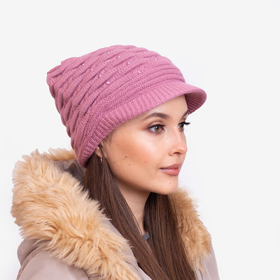 Bonnet chaud femme rose foncé avec perles - Accessoires