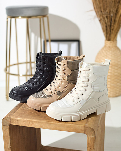 Calista Chaussures pour Femmes Bottines Plates Crème à la Mode