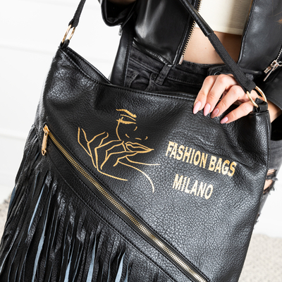 Grand sac à main noir pour femme avec franges - Sacs à main