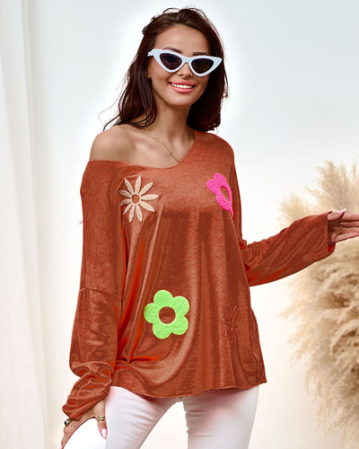 Royalfashion Pull fin pour femme avec patchs floraux