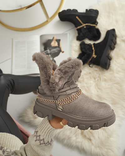 Bottes noires en daim écologique pour femmes avec chaîne Videric - Footwear