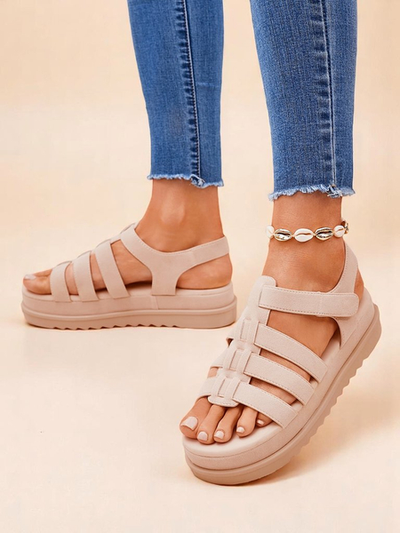 Sandales Royalfashion - Caligae Beige Daim sur Plateforme - Idéales pour l'Été et le Printemps