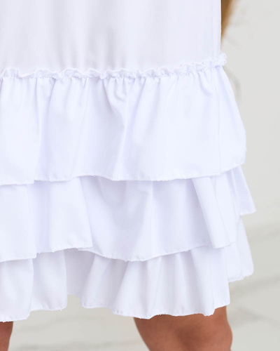 Robe blanche à bretelles pour femme avec volants - Vêtement