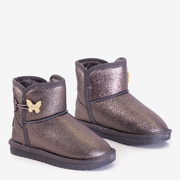 OUTLET Bottes de neige pour enfants gris foncé avec papillon Unabela - Footwear