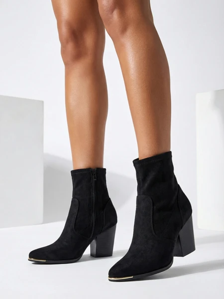 Royalfashion Bottes de femme en éco-suède à talon aiguille Gris