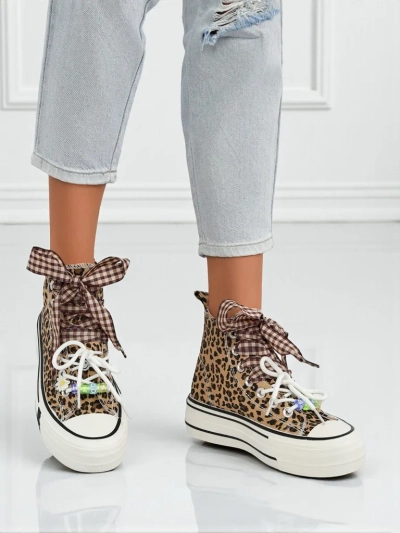 Baskets pour femmes Leonora Leo marron à plateforme – style italien, tissu