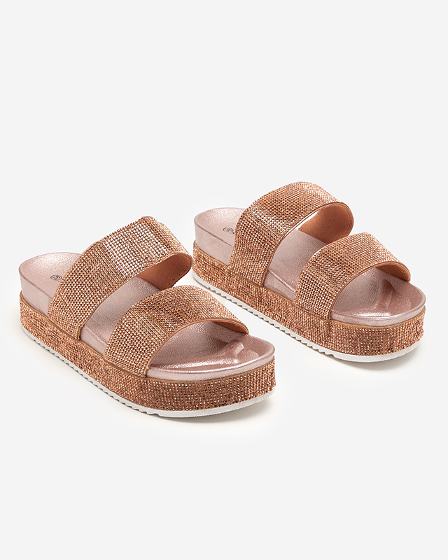 OUTLET Chaussons femme rose et or avec zircons cubiques de Slisera - Footwear
