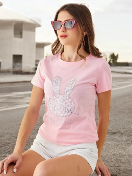 Royalfashion T-shirt en coton pour femmes Bunny Say Be Real