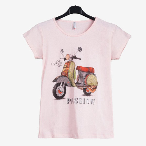 T-shirt femme rose clair orné d&#39;imprimés colorés - Blouses 1