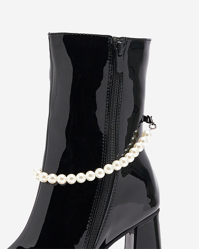 Bottes hautes à talons pour femmes laquées noir Rassla- Footwear