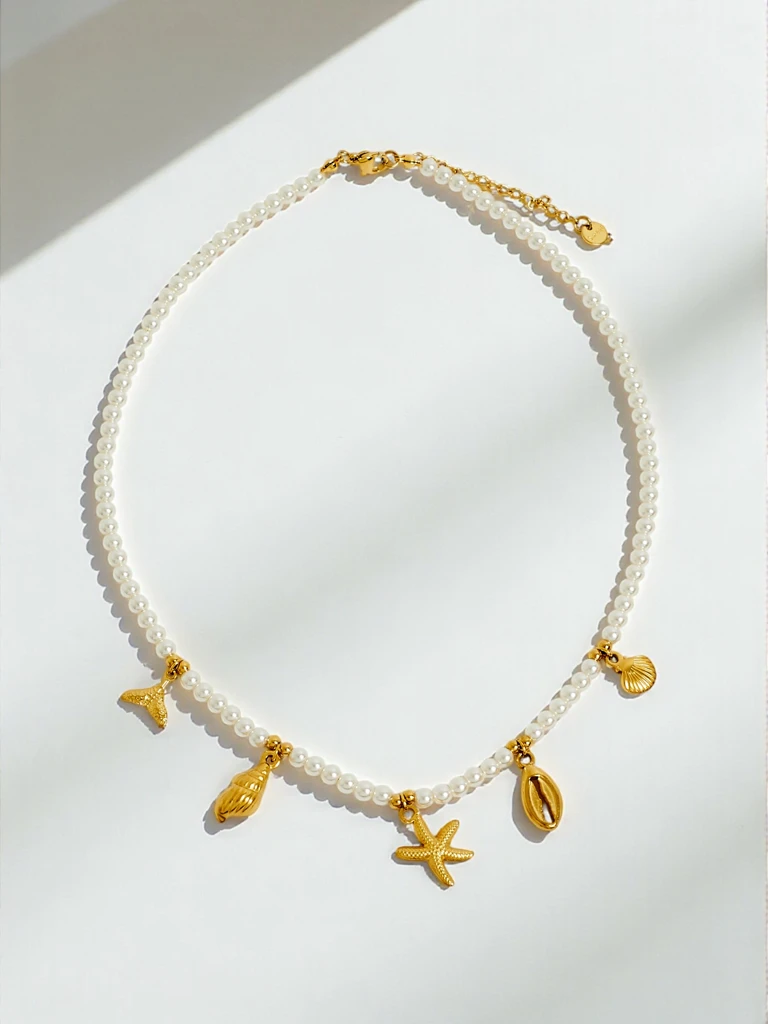 Collier de Perles Thalassa Mare avec Pendentifs Style Antico Oro