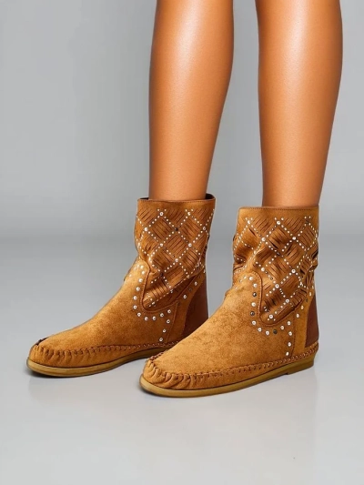 Bottines pour femmes Royalfashion avec un petit talon et des clous Style indien