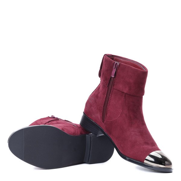 Burgundowe sztyblety z metalicznym noskiem Yoon- Obuwie