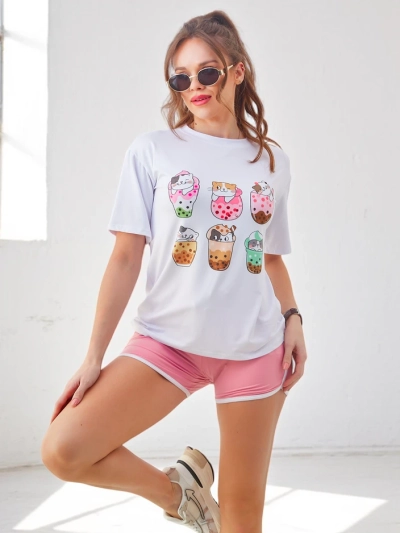 Ensemble de sport Royalfashion pour femmes avec t-shirt et shorts Kitty Cat