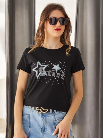 Royalfashion T-shirt en coton pour femmes STARS