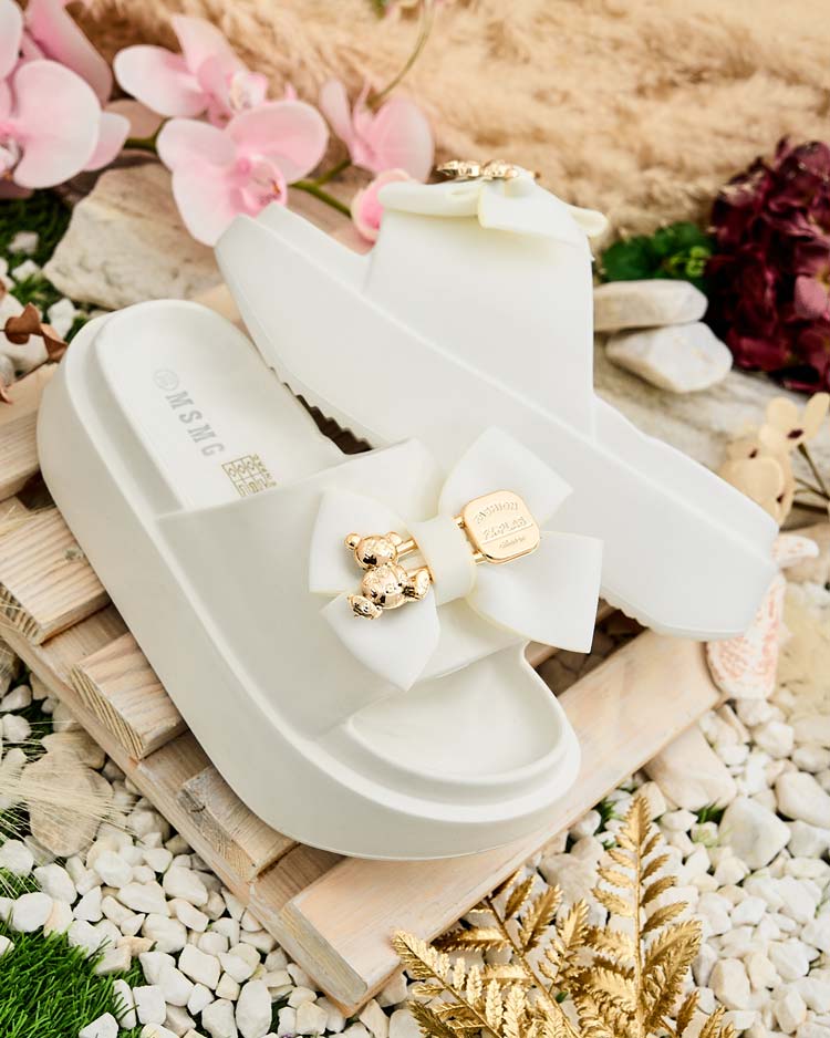 Royalfashion Tongs en caoutchouc pour femme avec nœud décoratif Apis