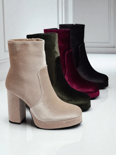 Bottines pour femmes à talons épais imitation velours Miss