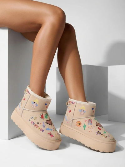 Chaussures Doublées Callisto Angelico avec Dessins Enfantins sur Plateforme Beige