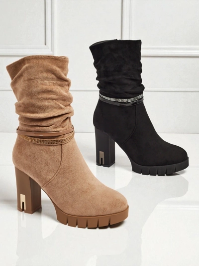 Bottines femme en daim écologique à talons épais BrambleDusk