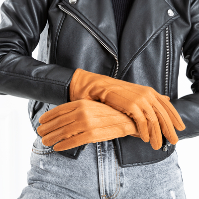 Gants femme en daim écologique marron - Accessoires