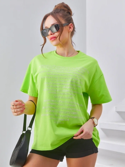 T-shirt en coton pour femmes Royalfashion avec textes en strass