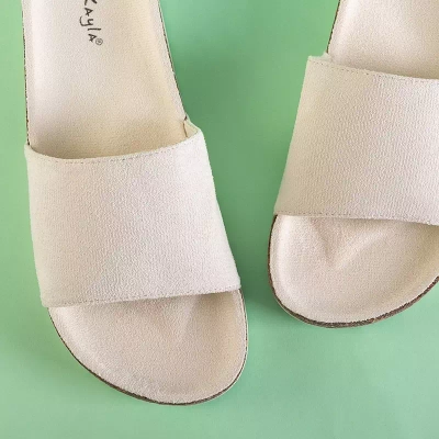 OUTLET Tongs femme éco-suédine sur semelle plate coloris écru Silveria - Chaussures