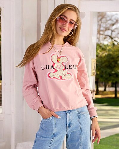 Royalfashion Sweat-shirt en coton à imprimé fin pour femme