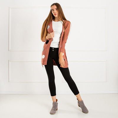 Cardigan noué pour femme rose foncé avec épingles colorées - Vêtements