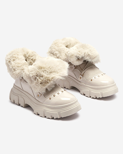 Bottes de neige beige à lacets pour femmes Fentes- Footwear