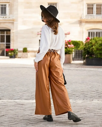 Pantalon large en éco-cuir pour femme Royalfashion
