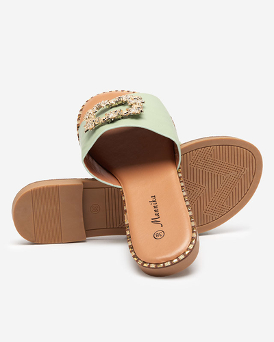 Pantoufles élégantes vertes pour femmes avec ornement doré Meriso - Footwear