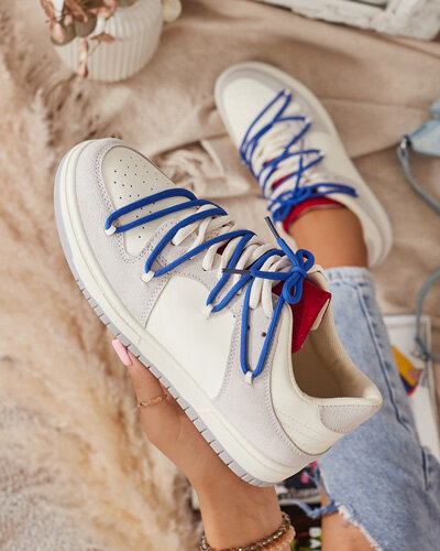 Baskets de sport pour femmes blanc-gris avec lacets bleu marine Olierinc - Chaussures