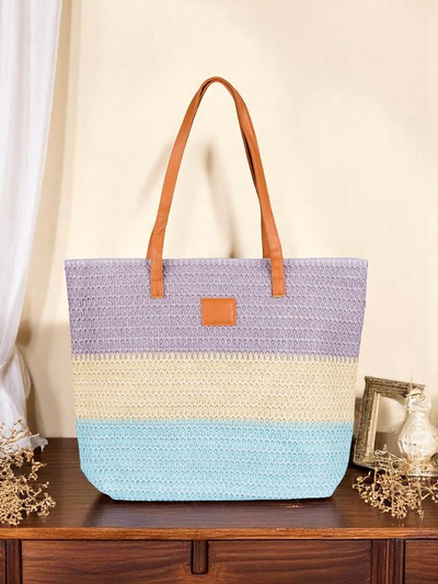 Grand sac en paille rayé pour femme Royalfashion
