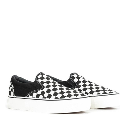 Czarne slip on w kratkę Alcala - Obuwie
