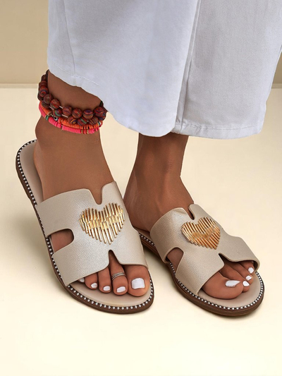 Royalfashion Sandales plates pour femmes Heart Chic