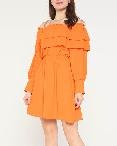 Robe courte orange à volants pour femme - Vêtements