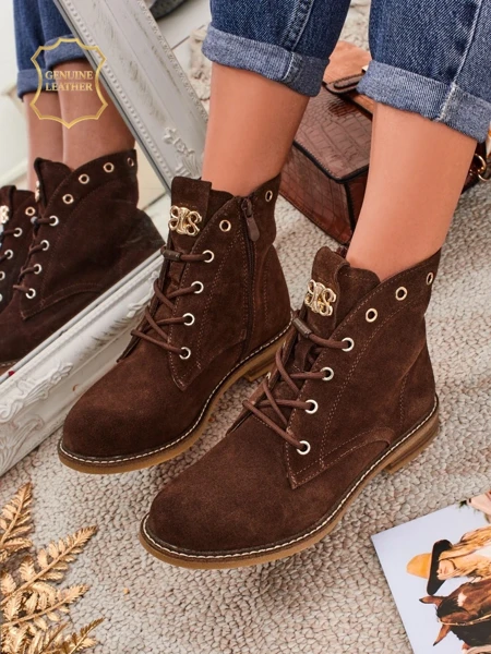 Bottines pour femmes Aurelia Romano en daim naturel - marron, avec fourrure
