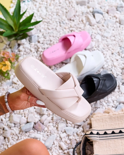 Royalfashion Tongs compensées pour femmes Beige Luna Sole