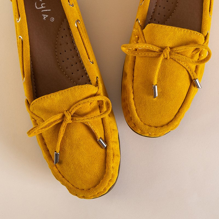 Mocassins femme éco-suède jaune à nœud Inda - Chaussures