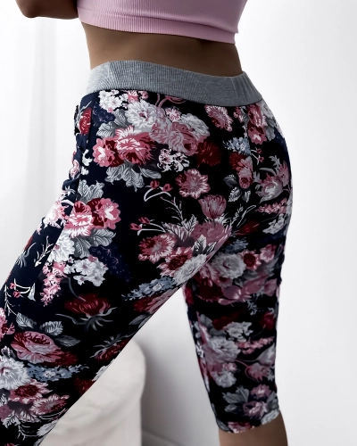 Short 3/4 pour femme bordeaux à motif fleuri - Vêtements