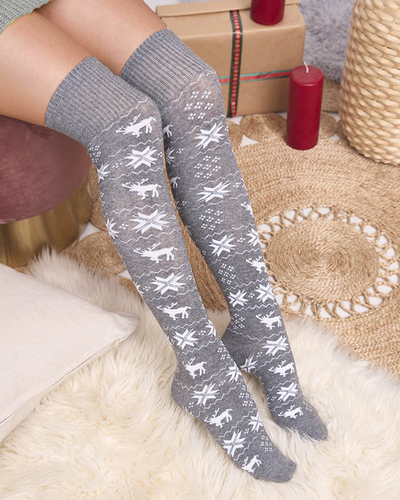 Chaussettes montantes de Noël en gris clair pour femmes- Sous-vêtements